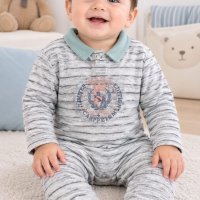 Grenouillère bébé garçon grise rayée motif marin 1216
