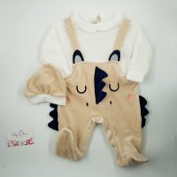 755-Grenouillère et bonnet en velours Beige