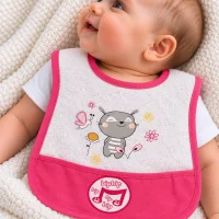 Bavoir bébé fille fuchsia avec poche motif animal 1061Rg