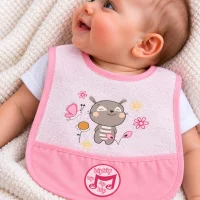 Bavoir bébé fille rose avec poche motif animal 1061R
