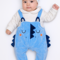 755-Grenouillère et bonnet en velours Bleu