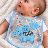 Bavoir plastifié bébé garçon éléphant bleu 8807B