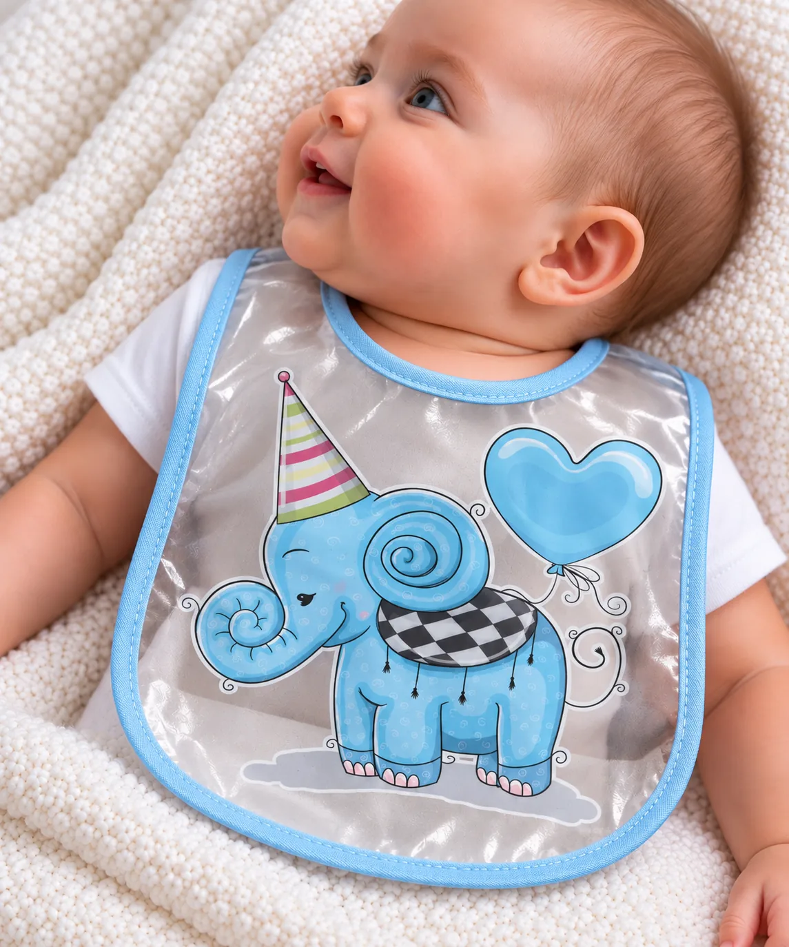 Bavoir plastifié bébé garçon éléphant bleu 8807B