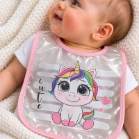 Bavoir plastifié bébé fille licorne rose 8807R