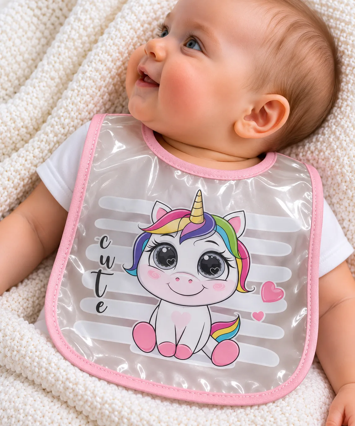 Bavoir plastifié bébé fille licorne rose 8807R