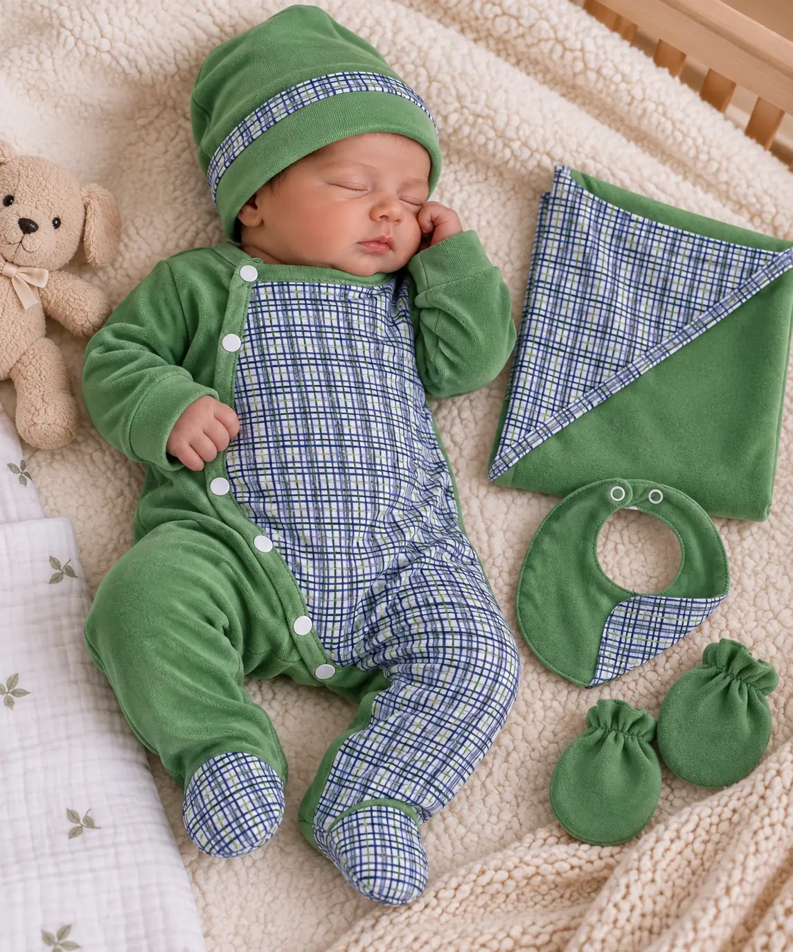 Kit naissance bébé garçon vert 5 pièces MBL008