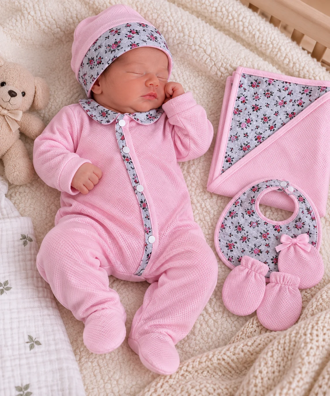 Kit naissance bébé fille rose 5 pièces MBL014