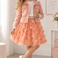 Ensemble cérémonie fille 3 pièces saumon C00968