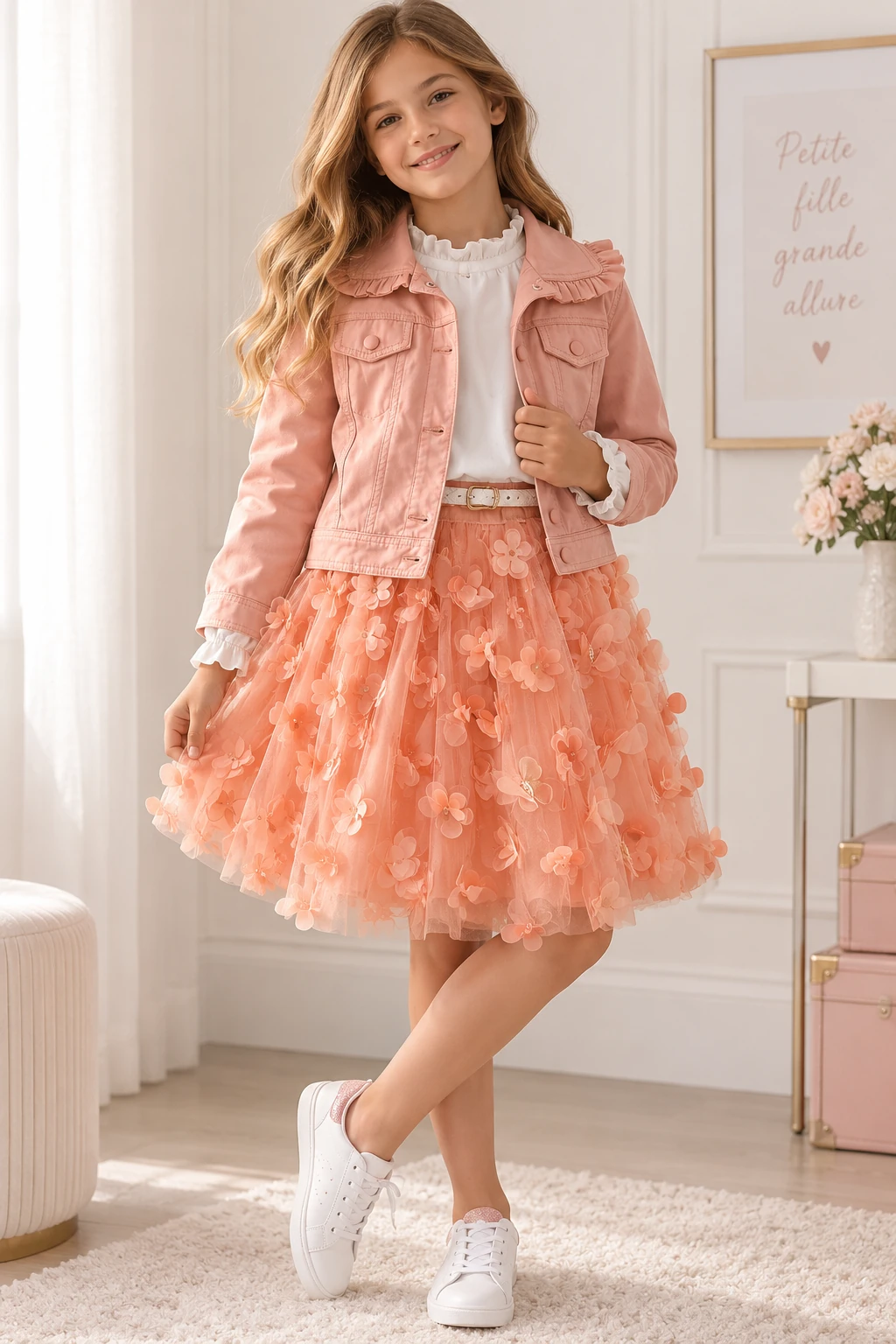 Ensemble cérémonie fille 3 pièces saumon C00968