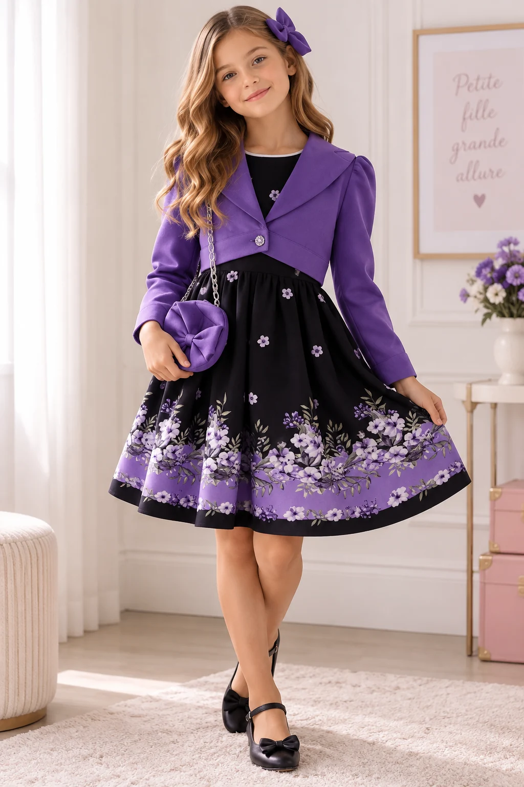 ChatGPT Image 24 sept. 2026 à 12_03_47 Ensemble fille robe violet-noir et veste avec accessoires 1443V – Image 1