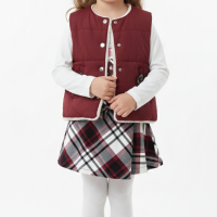 045-Ensemble doudoune burgundy jupe écossaise