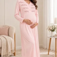 Robe de grossesse rose avec dentelle 252535R
