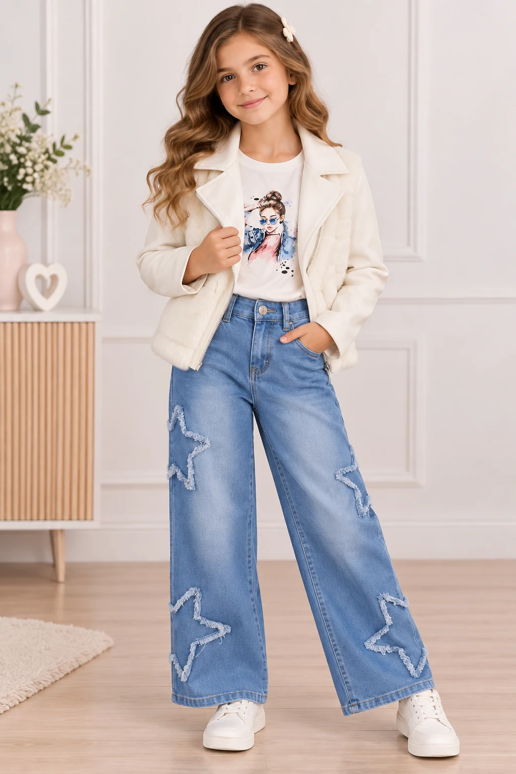 Ensemble fille 3 pièces veste, t-shirt et pantalon étoile 118/25