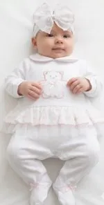 Sortie clinique bébé fille rose et blanche 5 pièces 8090R
