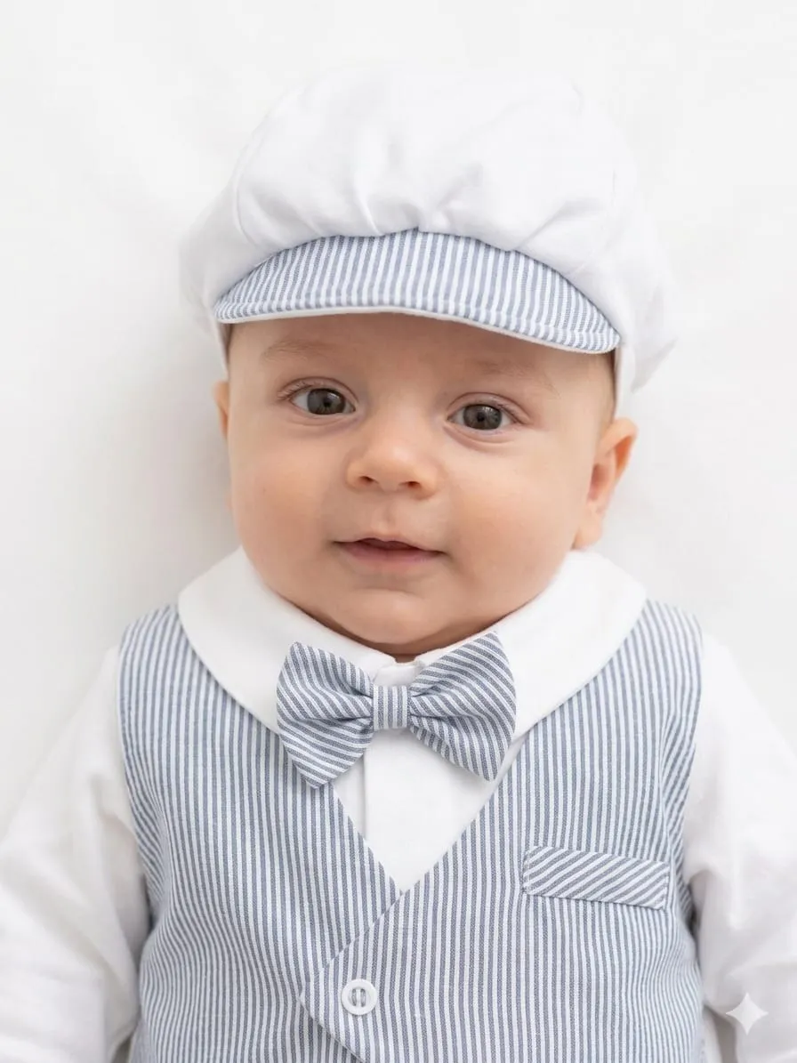 Ensemble sortie de clinique bébé garçon bleu gris 5 pièces 8955B