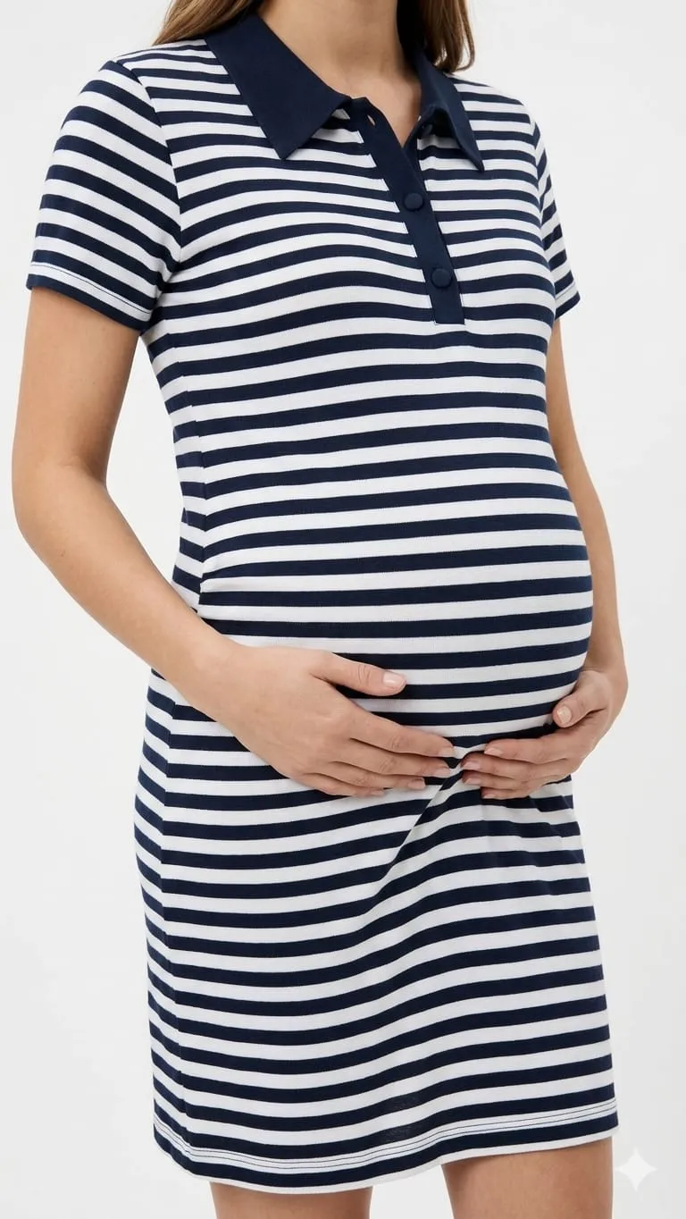 Robe de grossesse rayée bleu marine et blanche 252430B