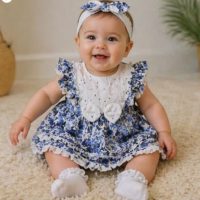 1236-Robe bébé imprimé bleu