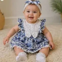 Robe bébé imprimée bleue avec bandeau 1236B