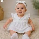 Robe broderie anglaise blanche bébé fille 4447B