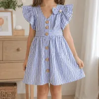 Robe rayée bleue fille junior 18020B
