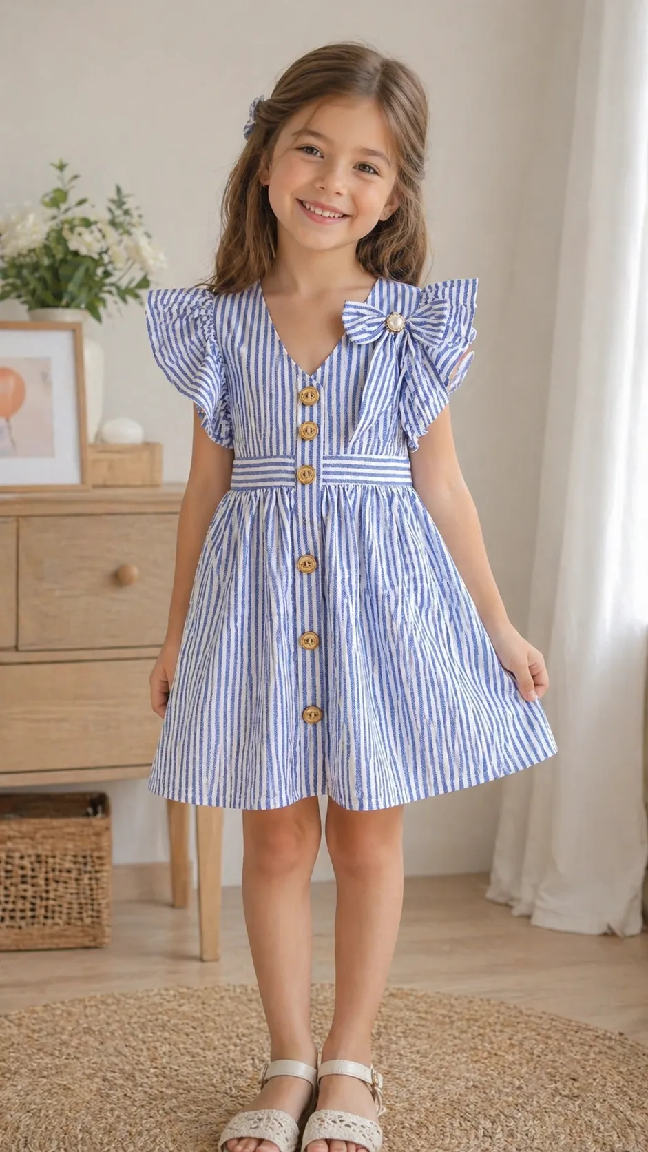 Robe rayée bleue fille junior 18020B