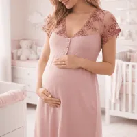 Robe de grossesse rose poudré avec dentelle 2599R
