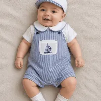 Salopette rayée bébé garçon bleue et blanche 332B