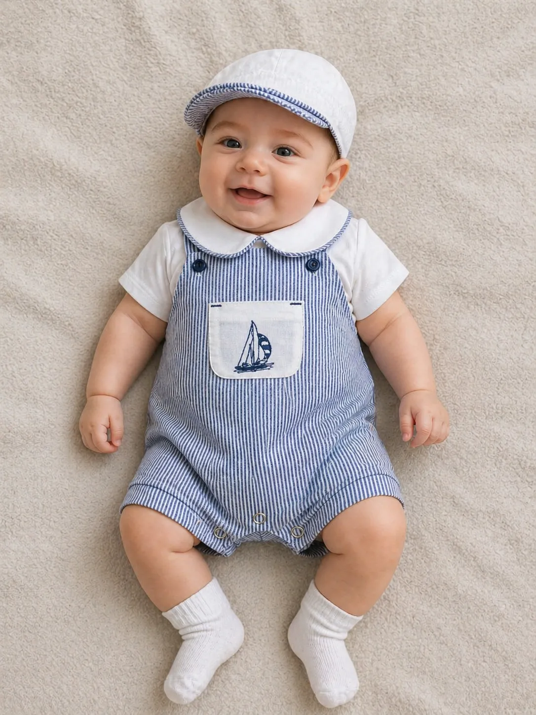 file_0000000044bc7246870b106842f047b3 Salopette rayée bébé garçon bleue et blanche 332B