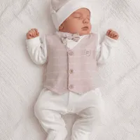 Ensemble sortie de clinique bébé garçon rose poudré 1478R