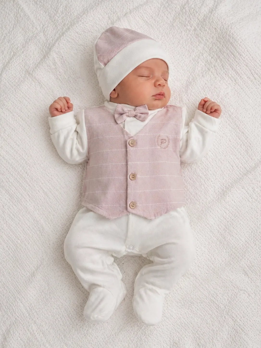 Ensemble sortie de clinique bébé garçon rose poudré 1478R