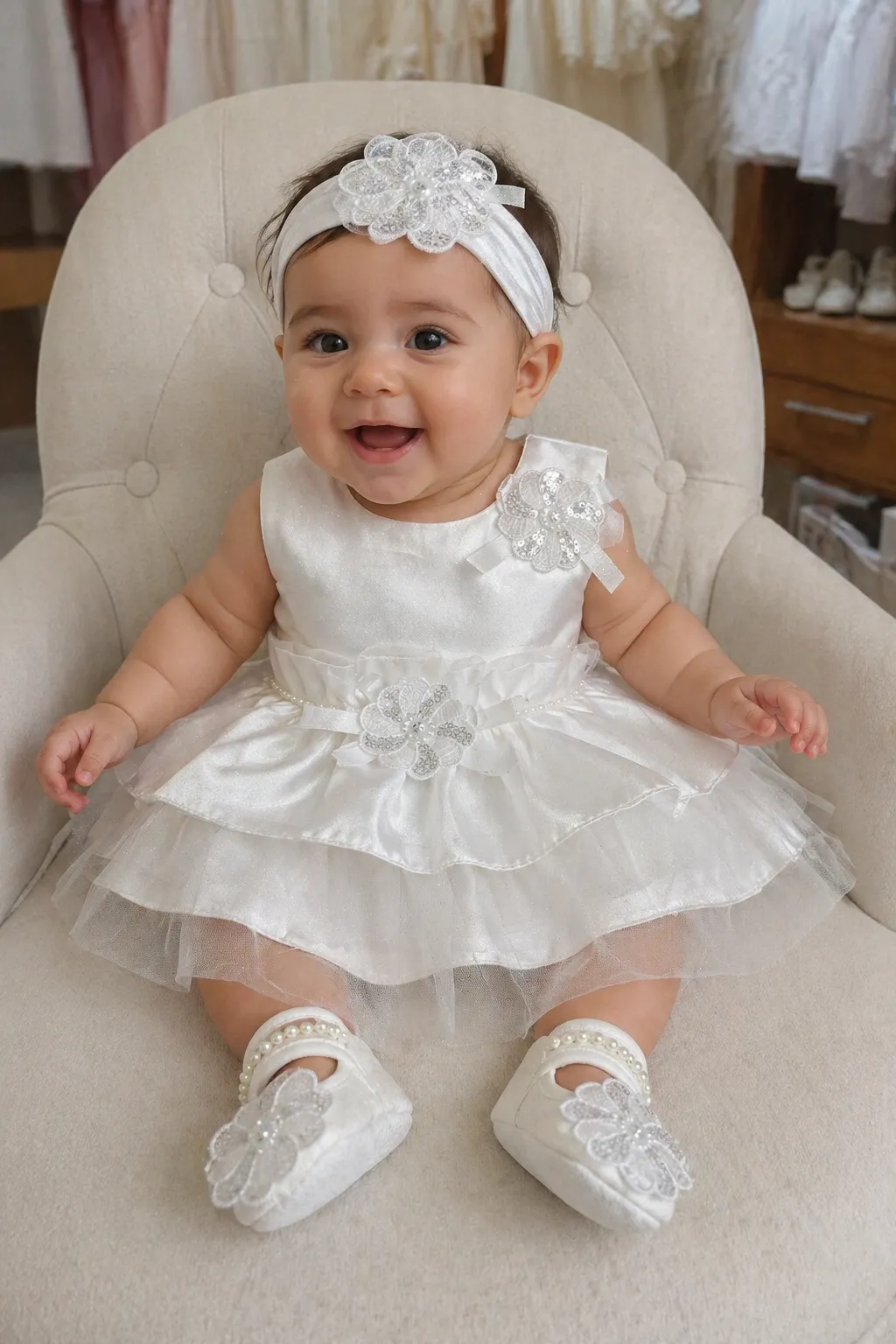 Robe bébé fille blanche sans manches 1150B