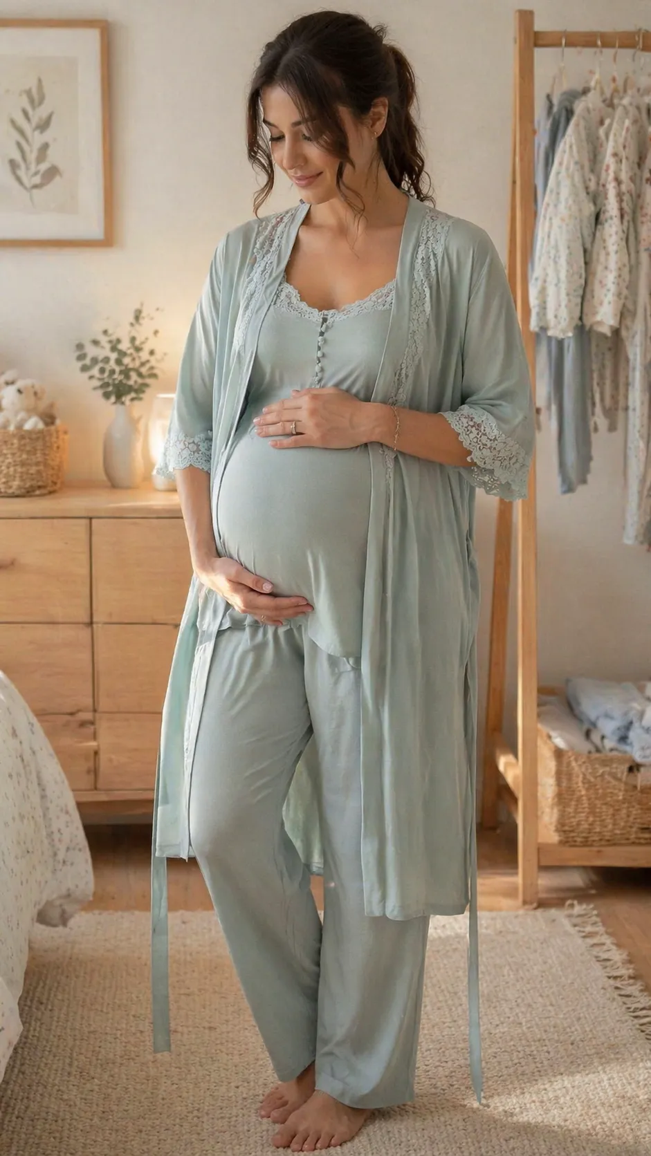 Pyjama maternité femme vert sauge 3 pièces 552510V