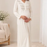 Robe de grossesse écrue à manches longues 252535E