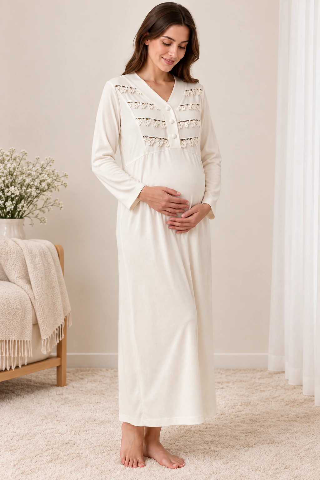 Robe de grossesse écrue à manches longues 252535E