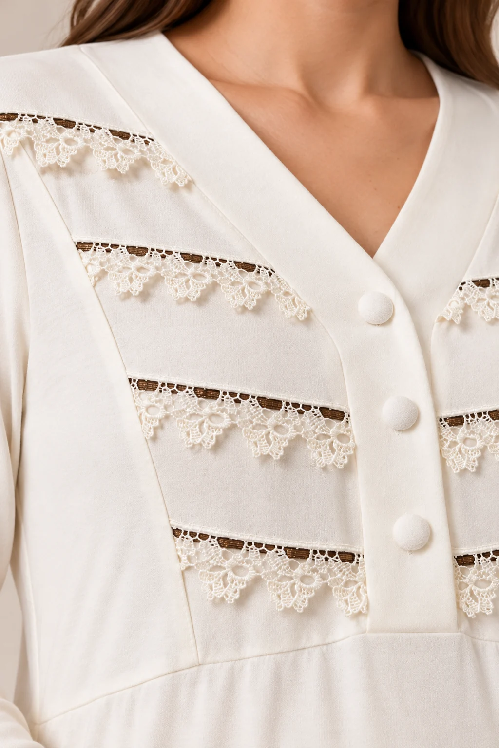 Robe de grossesse écrue à manches longues 252535E