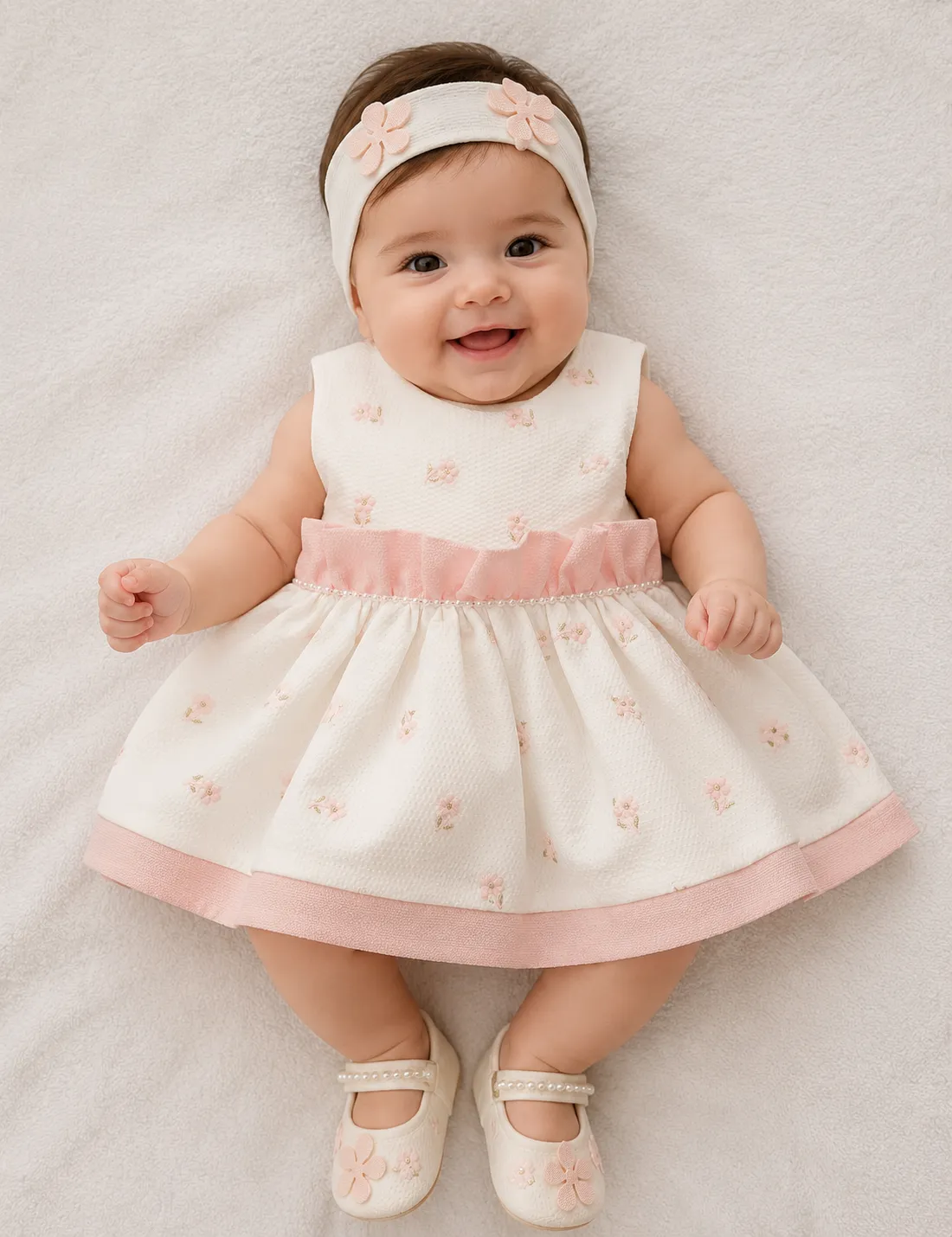 file_00000000212471f49725a278e3820172 Robe bébé fille écrue et rose sans manches 1253