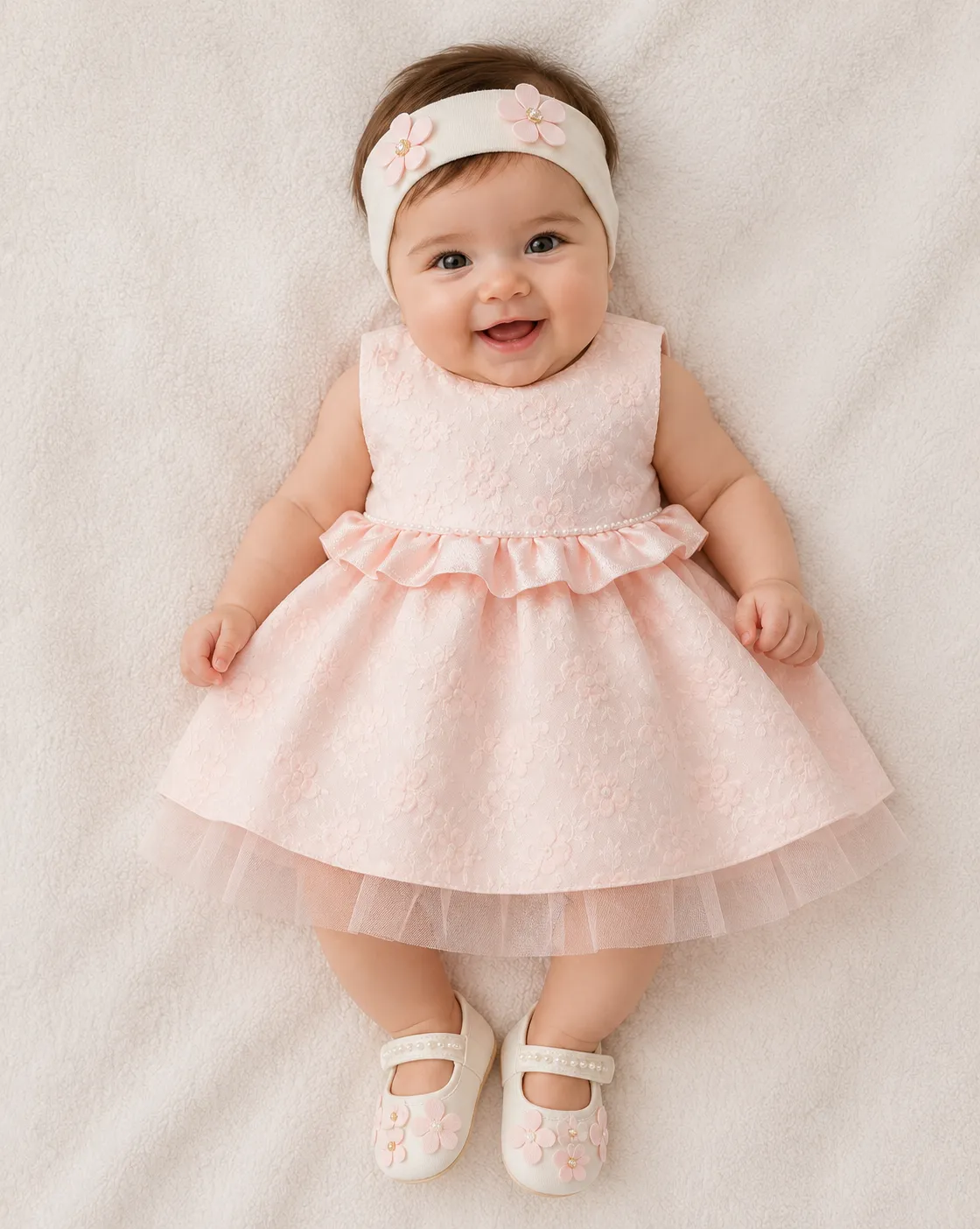 Robe bébé fille rose pâle sans manches 1252