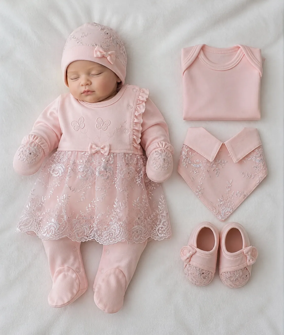 file_00000000f59c71f6b05de2c2db66dab8 Ensemble sortie de clinique fille rose en dentelle 25257S