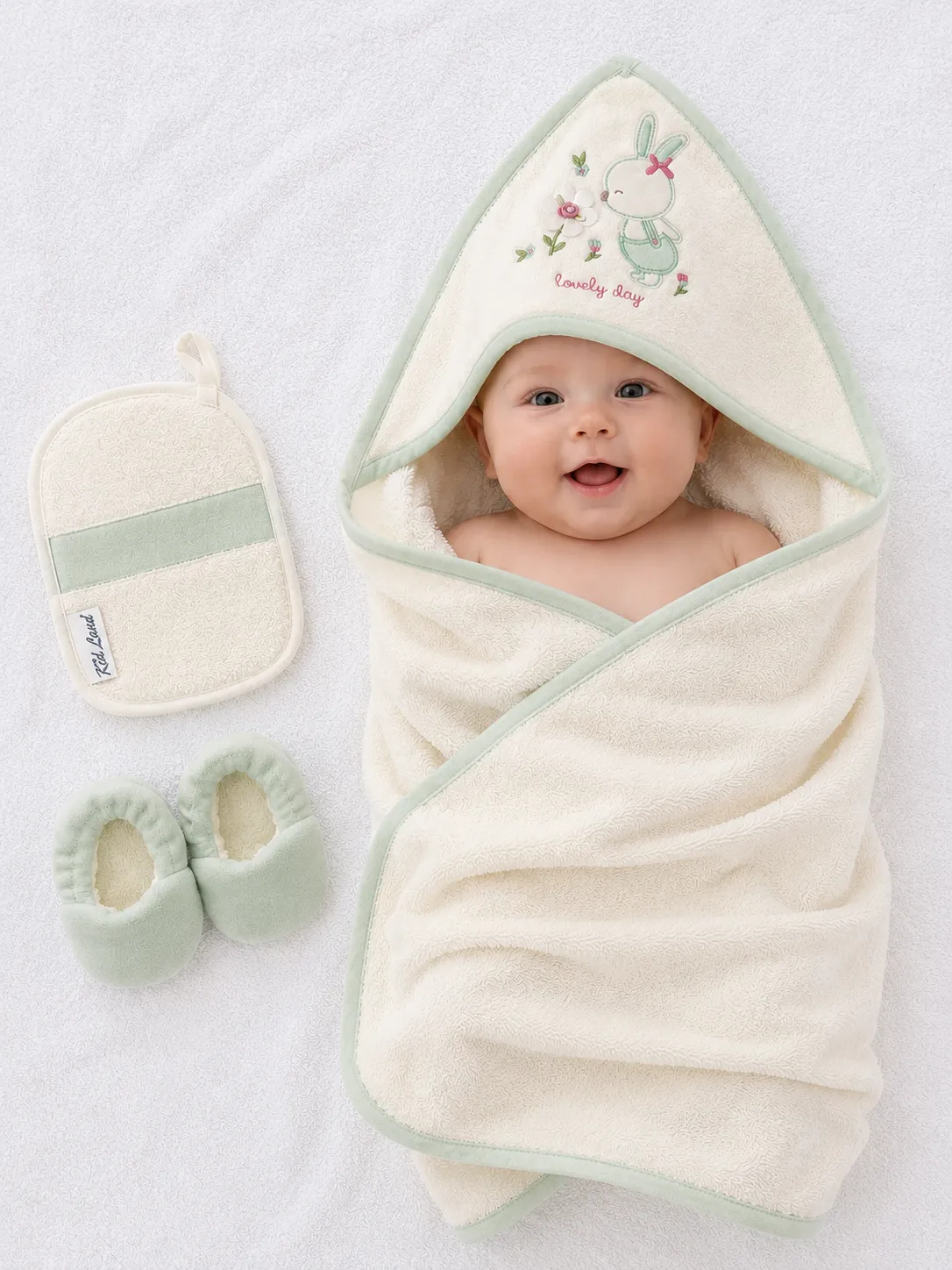 Sortie de bain bébé vert sauge 252510V avec cape