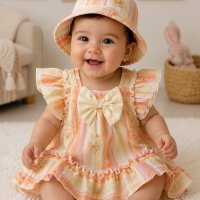Robe bébé fille avec chapeau pastel à rayures 95219C