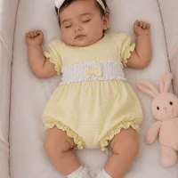 Barboteuse bébé fille jaune en coton 3623