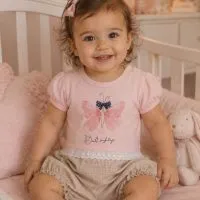 Barboteuse bébé fille rose motif papillon 1420R