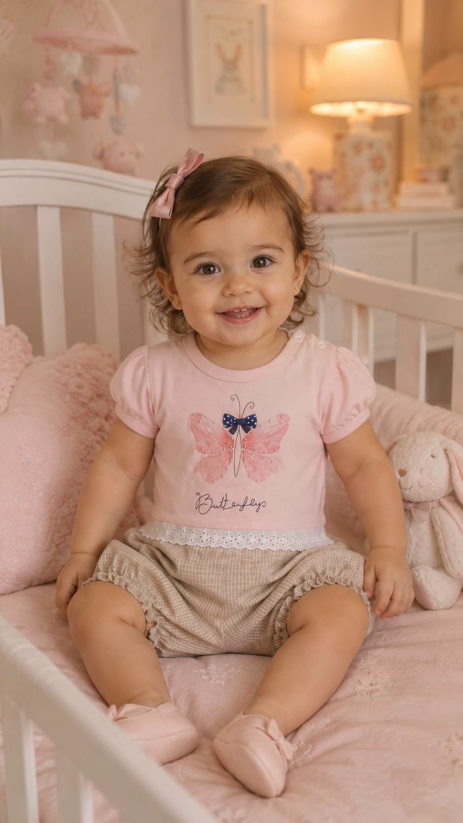 Barboteuse bébé fille rose motif papillon 1420R