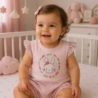 Barboteuse bébé fille rose motif lapin 552R