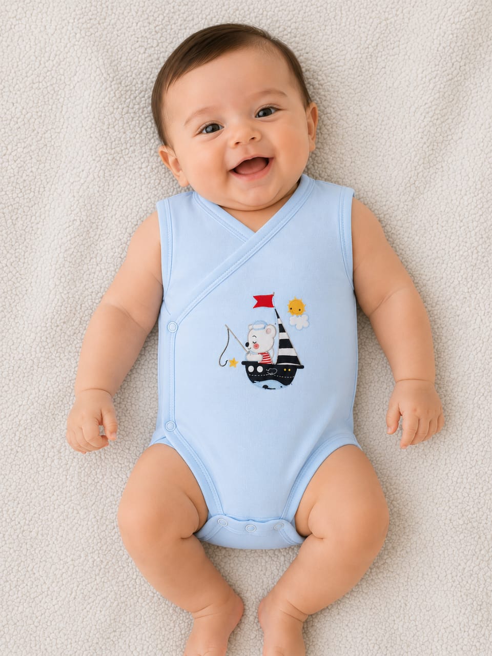 Body bébé croisé bleu sans manches 9652B