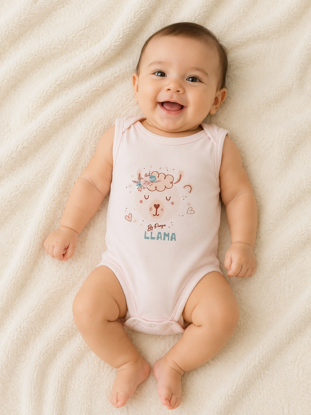 file_00000000131472439f5547f9bbb28222 Body bébé fille rose sans manches avec motif lama – référence 32S