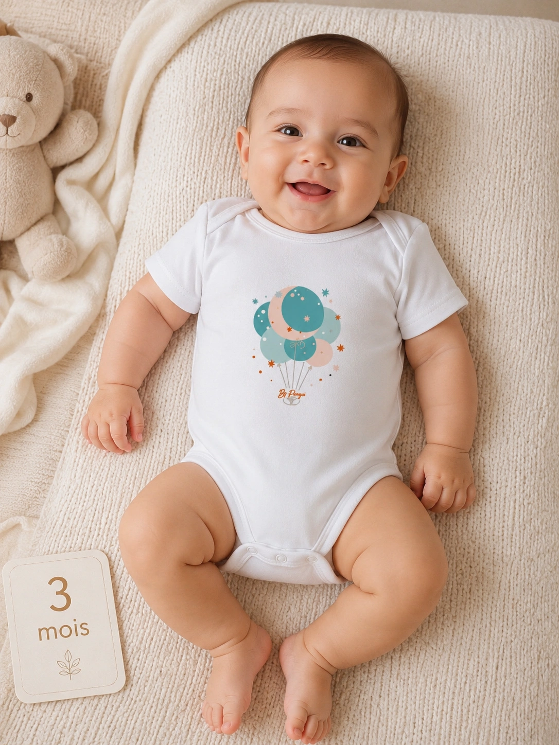 Body à manches courtes blanc pour bébé avec motif lune