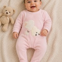 Grenouillère velours bébé fille rose 1238R