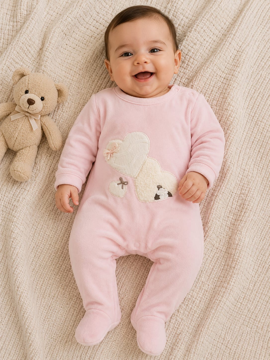 026ab43c-0e05-40d9-afaf-ec068d8e1959 Grenouillère velours bébé fille rose 1238R – Image 1