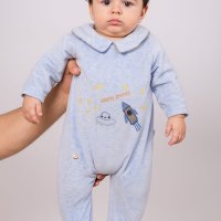 Grenouillère velours bébé garçon bleu 12543C